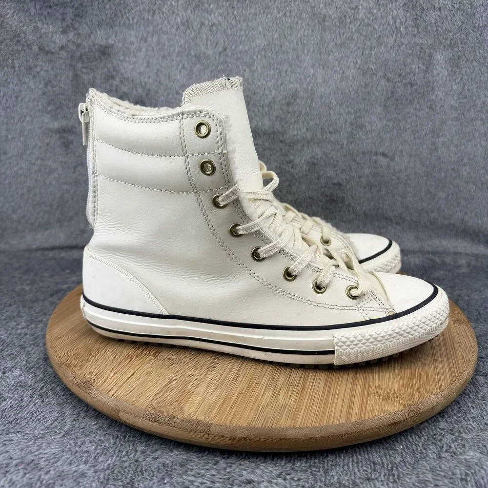Converse Boots Girls Size 5 White Leather Faux Fur Lined Zip All Star 653389C